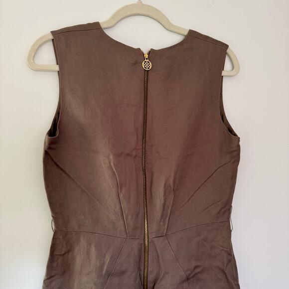 Linen Blend Antonio Melani Taupe Sleeveless Knee Length Dress - Picture 3 of 10